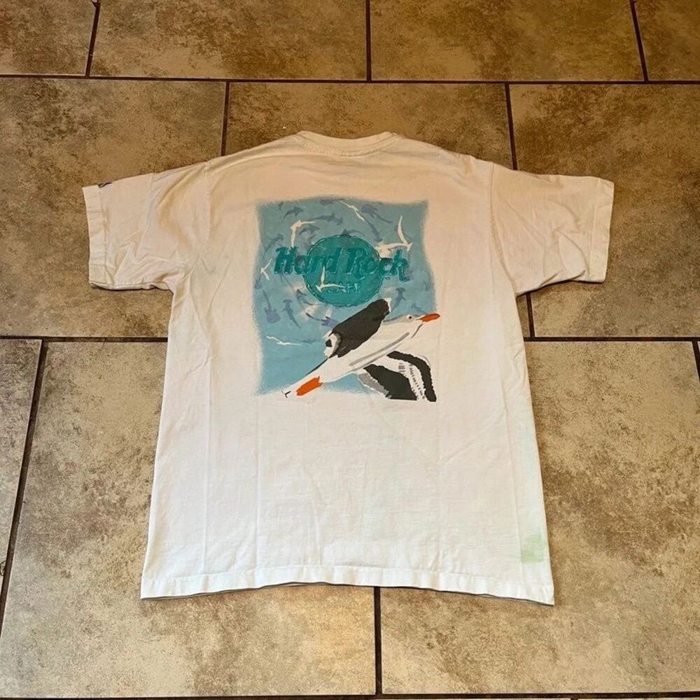 Vintage 90s Hard Rock Cafe Graphic T Shirt White Bird Albatross Tee